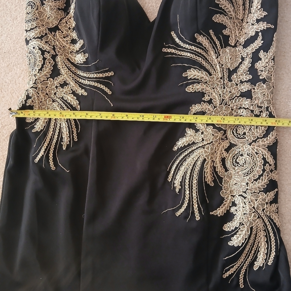 Black and Gold Asymmetrical Embellished Prom Gown - Picture 9 of 10